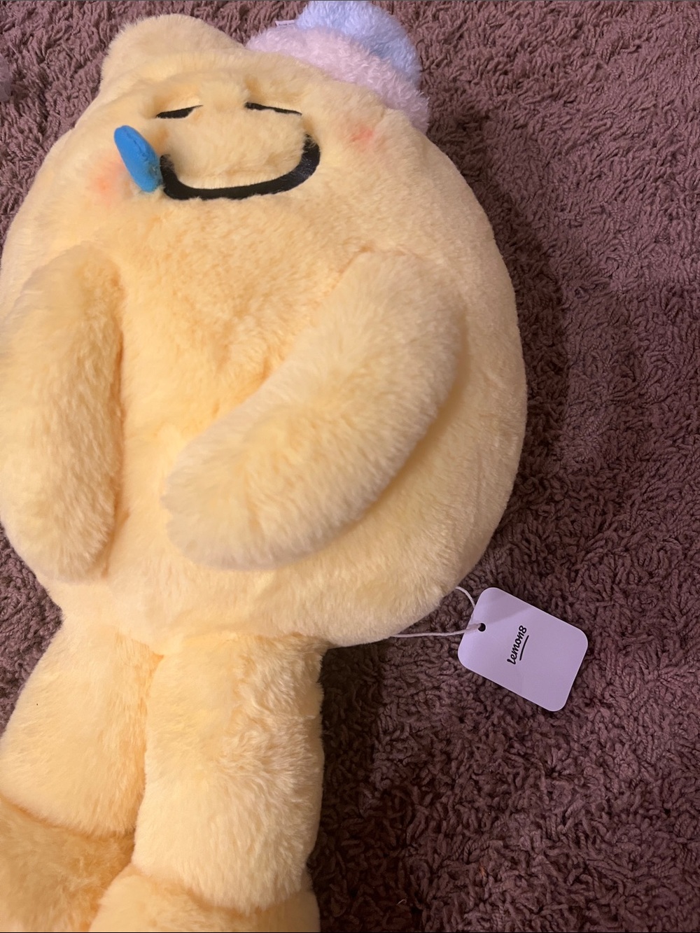 Plush Yellow Sleeping Character Toy with Blue Pacifier